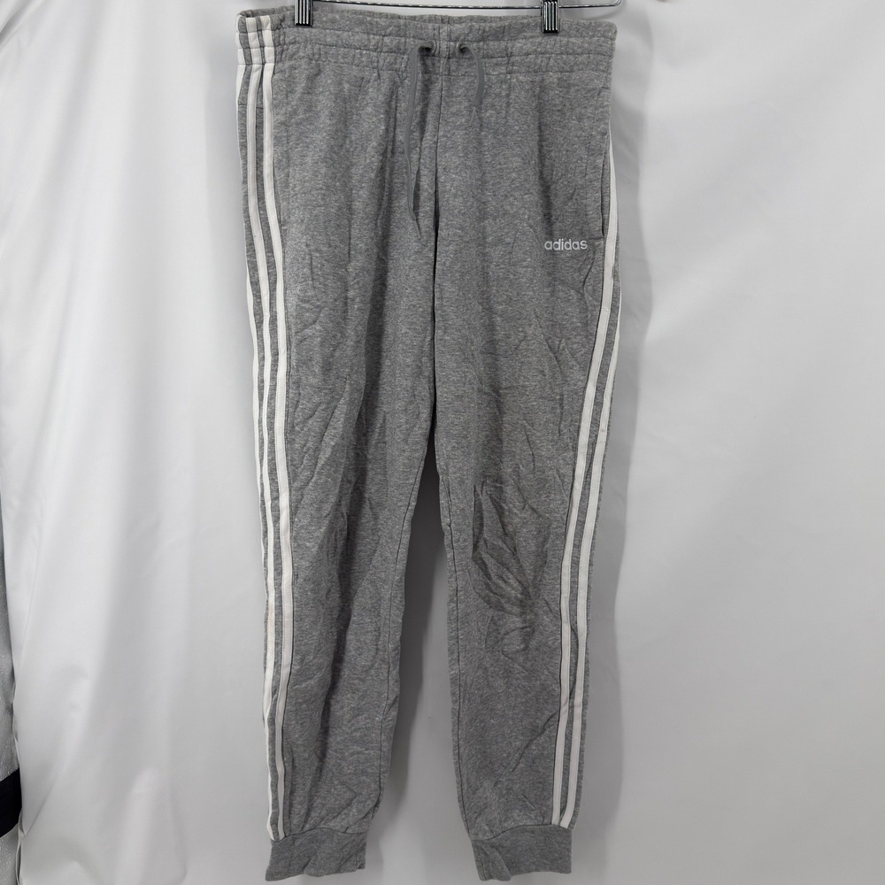 Adidas Joggers Mens Medium Gray Cotton Blend Regular 3 Stripe Sweatpants